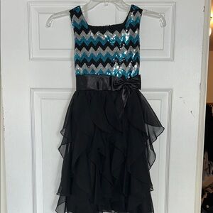 Black and Blue Chevron Kids Dress